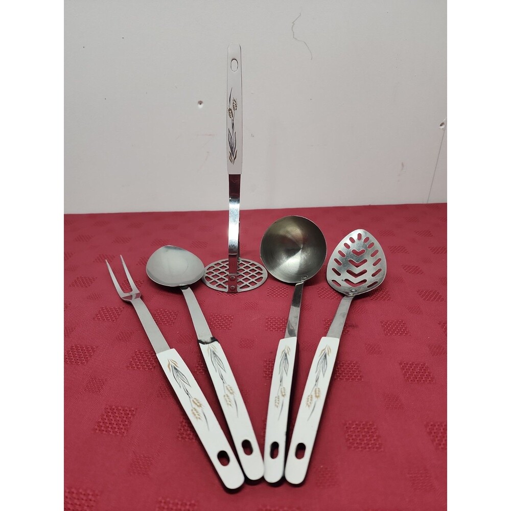 Vintage 1970's Ashton Golden Wheat 5 Piece Cooking Utensil Set Japan Grannycore